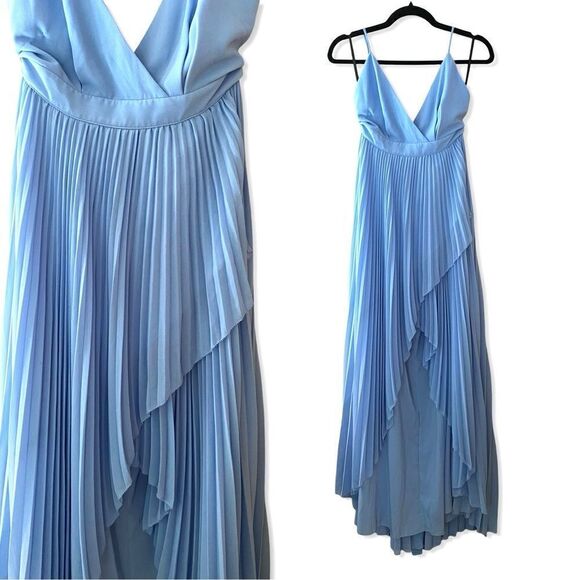 Michael Costello X Revolve Ale Gown light blue pleated maxi wedding sz S $258 - Picture 6 of 14